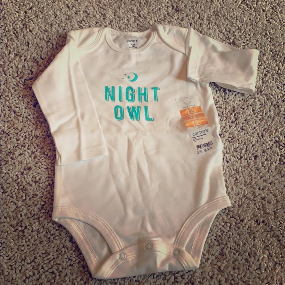 🌛NIGHT OWL Carter’s Baby Boy Onesie Size 12 Months NWT